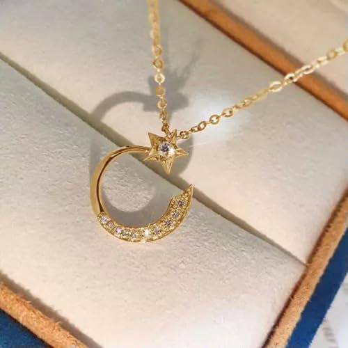 Mond & Stern Damen Halskette Anhänger Einzigartiger Zirkonia 925 Silber, Gold Schmuck-Gold