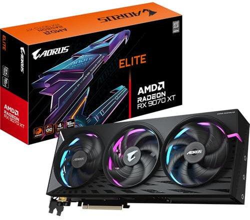 Gigabyte AORUS Radeon RX 9070 XT Elite 16G Tarjeta Gráfica - 16GB GDDR6, 256 bits, PCI-E 5.0, 3100 MHz Frecuencia Base, 2 x DisplayPort, 2 x HDMI, GV-R9070XTAORUS E-16GD