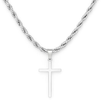 Acura-Styles Kreuzkette Herren Männerkette Kreuz Halskette Edelstahl Silber Kreuz Anhänger Herren massive Kreuzkette Religiöser Schmuck für Männer Halskette Silber Geschenk für Männer