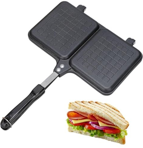 Hot Sandwich Maker, Double Panel Stove Toaster, Non Stick Frying Pan, Cheese Griller Press for Camping, Bread & Panini Grill, Sturdy Materials(Black, 36x25cm, 605g)