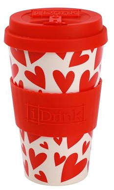 IDRINK®- Taza de café de RPET con tapa de silicona de apertura, fácil de llevar Taza de 435 ml para llevar de plástico reciclado 8,7 x 8,7 x 15 cm ergonómica 435 ml (FOLLOW YOUR HEART)