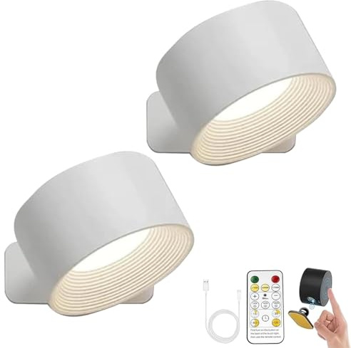 Lights of Sweden Wall Lights, Lights of Sweden Wall Lamps, 360°Rotate LED Wall Lights with Remote, Rechargeable Mounted Sconces, for Bathroom Kitchen(White,2pcs)