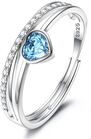 JeweBella Anillo Plata de Ley 925 Mujer Ajustable Anillos Corazón Piedras Cumpleaños Circonita Cúbica Anillos de Compromiso Pedida Promesa Anillos Mujer de Aniversario Amistad