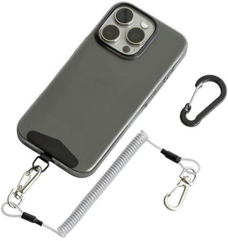 muuee Phone Lanyard with Metal Tether Tab, Stretchy Anti Theft Phone Wrist Strap, Anti-Drop Outdoor Hiking Skiing Cycling Climbing, Compatible for iPhone and Most Smartphones (White)