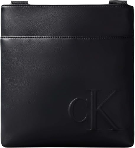 Calvin Klein Herren Crossbody Bag Tasche Bold Flatpack mit Reißverschluss, Schwarz (Black), Einheitsgröße