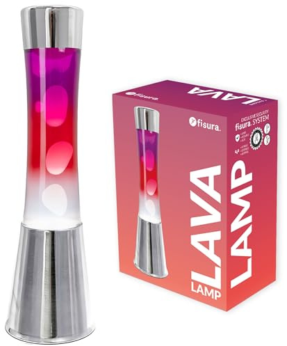 Fisura - Lava Lampe rotes Farbverlauf“. Chrombasis und Flasche von Violett bis Weiß. Entspannender Effekt. Mit Ersatzbirne. Maße: 11 cm x 11 cm x 39,5 cm, Verläufe, Chrom