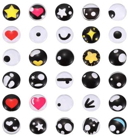 PATIKIL 100 Pcs Glass Cabochon Eyes, 14mm Cabochon Kawaii Doll Craft Eye for Clay Animals Handicrafts DIY Jewelry Projects, Blue/Black/White/Yellow/Red (217#)