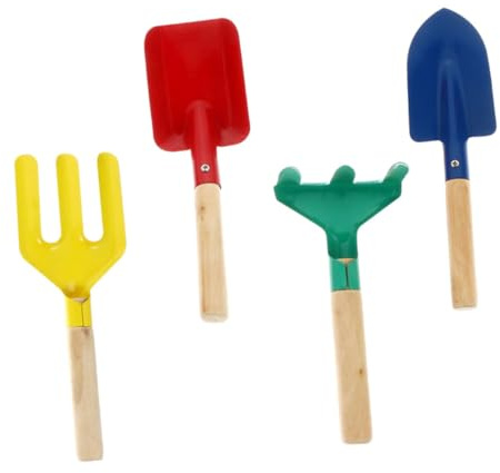 GALPADA 4 Piezas Kit Jardinería Herramientas Jardín con Mango Madera Resistente para Plantar y Rastrillar Juguetes Infantiles para Exteriores Color Aleatorio Color Aleatorio