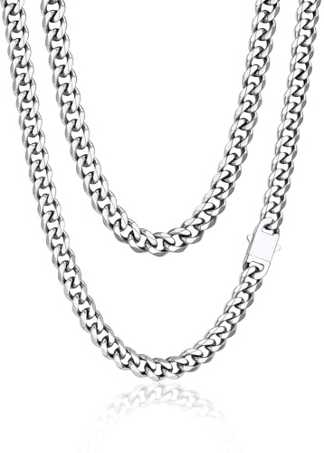 PROSTEEL Cadena Cubana Miami Eslabones Plata Collar Cubano Hombre Mujer Plateado Collares Acero Inoxidable 9mm Ancho Cadenas Hip Pop Punk Rock Guay 55cm