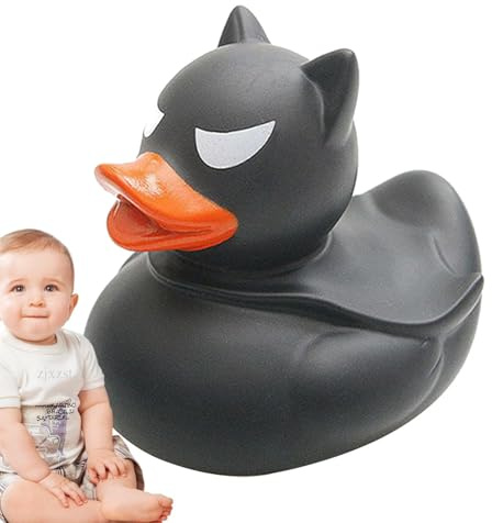 Schwarze Badeente für die Badezeit - Mini Badespielzeug 5cm, weiches Vinylmaterial, schwimmende Wasserfigur, niedliches dekoratives Accessoire | Lustige Gummiente zum Geburtstag