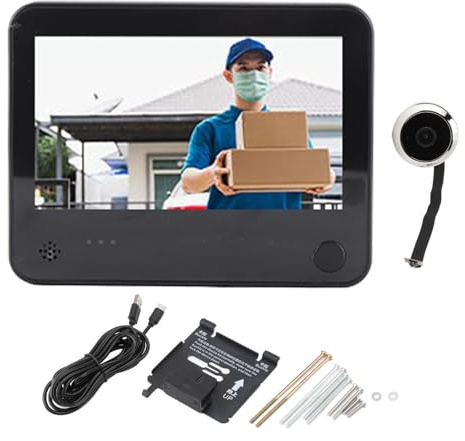 Respicefinem Visor de puerta con pantalla de 4,3 pulgadas Visión nocturna Grabación de video en tiempo real Cámara de detección de movimiento antirrobo para seguridad del hogar