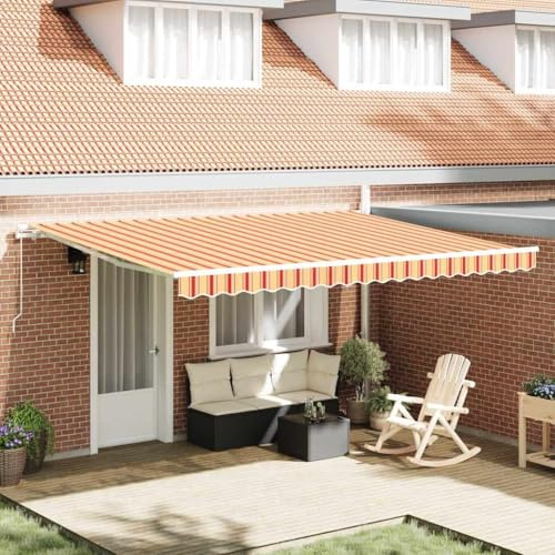 Standmarkise, Markise Gelb und Orange 4, 5 × 3, 5 m Polyester und Metall Balkon Rollo für Balkon Terrasse Garten, Terrassenüberdachung