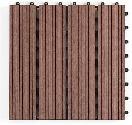 HynJGih Carreaux de terrasse extérieurs en bois et plastique emboîtables, carreaux de terrasse composites imperméables découpables, terrasse intérieure et extérieure(Brown,20pcs)