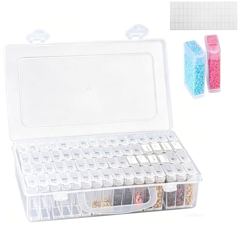 HSYTEK Scatola portaoggetti con 64 scomparti per perline, per diamond painting, in plastica, con scomparti indipendenti, per nail art, strass, gioielli, artigianato fai da te