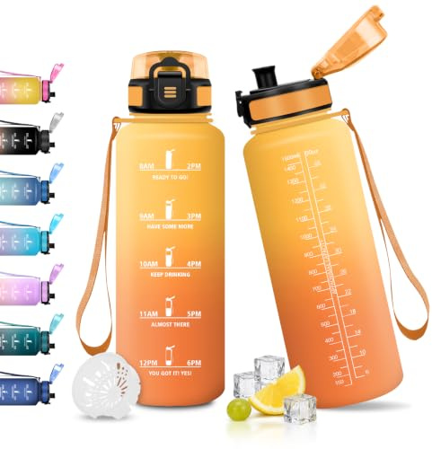 JAPORIA Bottiglia Acqua 1.5L, Borraccia con Scala Temporale, Senza BPA, Borraccia Motivazionale, Riutilizzabile, A Prova di Perdite, per Campeggio, Outdoor, Yoga
