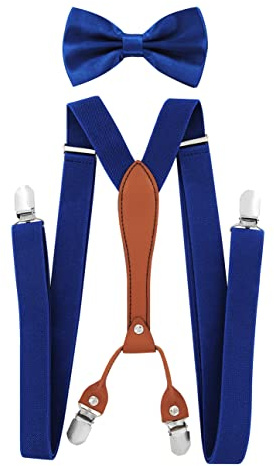 axy Herren Hosenträger mit Fliege im 2er Set Breit 2,5 cm X-Form und 4 Starken Clips PU25