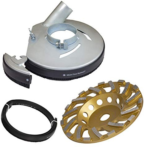 Metall Absaughaube für Winkelschleifer Ø 230 mm + 1x Schleifteller Premium | & Ersatz-Bürstenband 650 mm passend für Bosch Winkelschleifer