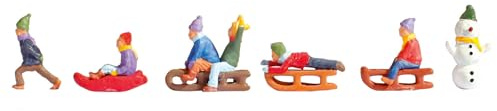 NOCH Set „Kinder im Schnee“, Winterfiguren mit Schneemann, für die Spur TT und Maßstab 1:120, ideal für Modellbahnen