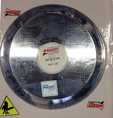 RASSPE Lama per affettatrice 350 mm diametro foro centrale 57 mm - 4 fori fissaggio lama - diametro coprilama 280 mm. Materiale C45 Made in Italy