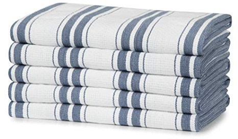 100% Cotton Tea Towel - Blue Basketweave Stripe Pattern, Pack of 5 | Kitchen Towel Set | Absorbent, Strong, Quick Dry & Machine Washable | for Home Decor & Bathroom Accessories