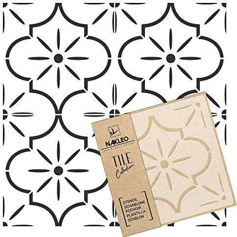 NAKLEO Lucca Tile Plantilla de plástico reutilizable – 30x30cm - Morisco Floral Español - Geométrico marroquí - Adoquín Bloque Concreto Piso Pared Pintura Plantilla Madera