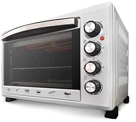 Grunkel - Horno eléctrico multifunción de sobremesa de 38L - HR-38 SILVER - Con 3 funciones de calor y selector de temperatura hasta 230ºC. Temporizador hasta 60 min - 2000W - GRIS