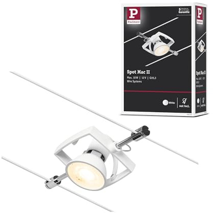Paulmann 94433 LED Seilsytem Spot MacII DC Max. 10Watt Erweiterbar, Drahtseil Kunststoff GU5,3, Kunststoff, Weiß Matt/Chrom, Spot