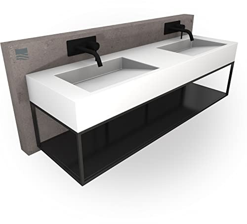 Lavabo in ghisa a parete TWG16-153 x 45 x 15 cm - colore selezionabile - base in acciaio inox nero opaco opzionale, Colore:Bianco opaco, Senza consolle in metallo:Consolle sospesa 150S