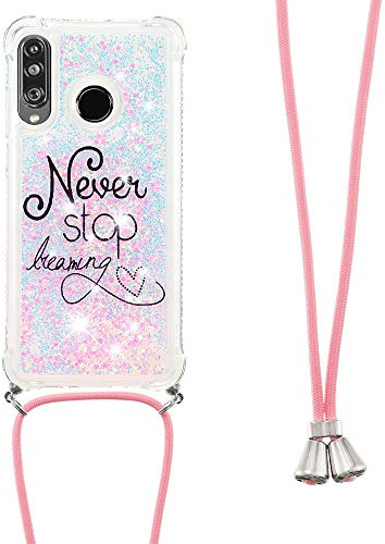 Handykette Handyhülle für Huawei P30 Lite Hülle,Glitzer Quicksand kreatives Fließende Flüssigkeit schwimmt Silikon Case mit Umhängeband Handykordel Band Kette für Huawei P30 Lite,YB GS Dream