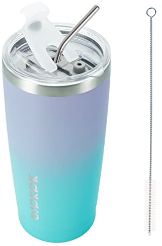 BJPKPK Isolerat rostfritt stål glas, kaffedumlare med lock och sugrör, dubbel vägg vakuum resemugg, pulverlackerad läckagesäker tumblermugg, oas