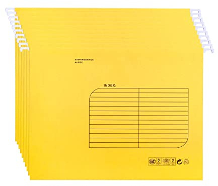A4 Suspension Files with Tab and Card Inserts (25 Pack,Yellow) | Hanging Filing Folders for Office School Home