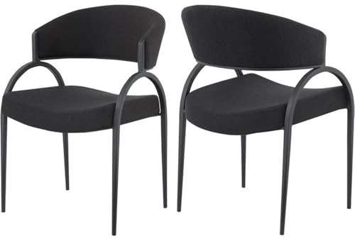 Meridian Furniture 931Black-C Privet Collection Modern | Contemporary Dining Chair with Soft Black Linen Textured Polyester Fabric, Matte Black Iron Frame, 20.5 W x 22.5 D x 31.5 H, Black, Set of 2