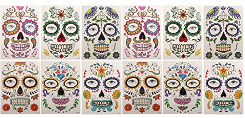 FOMIYES 12blätter Multifunktionale Aufkleber Für Gesicht Temporäre Day of The Dead Tattoos Für Halloween Und Hautfreundlich Für Kostümpartys Und Maskeraden