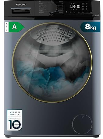 Cecotec Lavadora 8Kg Carga Frontal Bolero DressCode 8610 Inverter Ice Blue A. 1400 RPM, Steam Max, Motor Inverter Plus, 15 Programas, OnSmart, Smooth Wash, Stop&Go, Goma Antibacteriana, Drum Clean