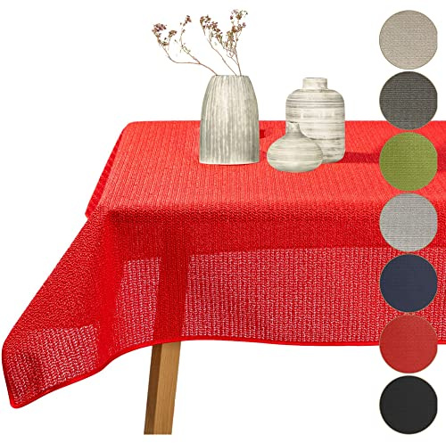 Cleanlevel EST 2016 Tischdecke Outdoor Wetterfest Abwischbar - Gartentischdecke rutschfest aus PVC Weichschaum, Tischschutz für Garten Balkon Terrasse (Rot, 110x140cm (BxL))
