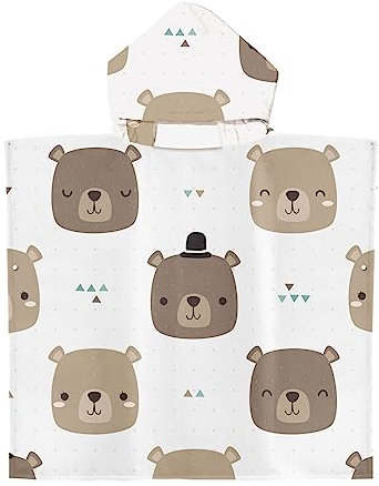 FANSU Asciugamano Poncho Mare Bambini con Cappuccio, Telo da Bagno Spiaggia Cappuccio Microfibra Nuotare Piscina Bambina Accappatoio Morbido Poncho da Bagno Bambino (75 * 65cm,Orso Nero)