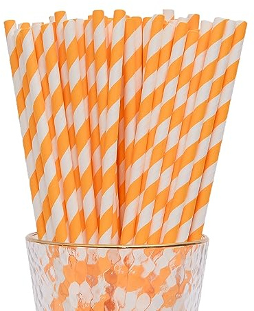 YAOSHENG 100 PCS Orange Papier Trinkhalme, Biologisch Abbaubare, Geeignet für Partys, Hochzeiten und Anlässe (Orange)