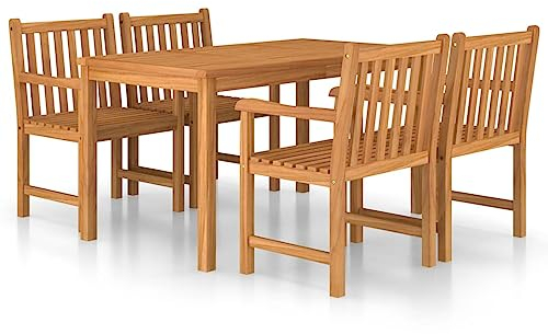 Gecheer 5-teiliges Garten-ESS-Set, Massivholz Teak 140 x 80 cm, fein geschliffenes Hartholz, für Küche, Garten oder Terrasse