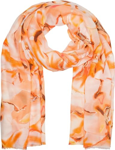 styleBREAKER Damen Schal mit Aquarell Marmor Muster und Metallic Akzenten, leichtes Tuch in Pastell Tönen, Stola 01016229, Farbe:Orange