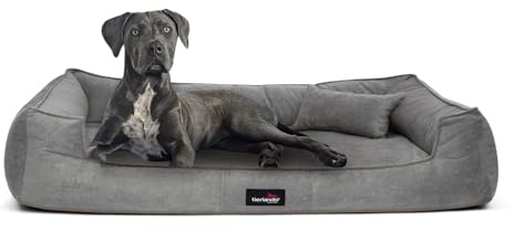 tierlando® Orthopädisches Hundebett Bruce mit abnehmbarem und waschbarem Velours-Bezug, Hundesofa ideal für mittelgroße und große Hunde Größe: 110x90cm | Farbe: 06 Grau