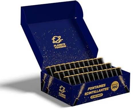 Planete Fumigene Lot de 100 Fontaines à Gateaux Scintillantes durée 60 Secondes pour Gateaux et Bouteilles de Champagne, Bougie lumineuse d'ambiance pour anniversaire 1 Minute - Catégorie F1