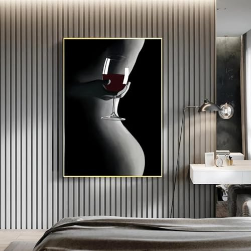 CHAOJIART Leinwanddrucke, nackte Frau, Weinglas, Gemälde, schwarz, weiß, sexy Mädchen, Poster, Wandkunst, modern, für Wohnzimmer, Dekoration, Bilder, 60 x 90 cm, rahmenlos