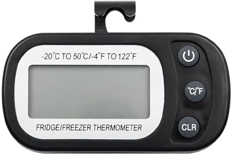 Tiardey Kylskåpstermometer,Digital frystermometer,Vattentät Kylskåpstermometer med Max/Min funktion,Hook LCD Display,Perfekt för hem,barer,kaféer -Vit