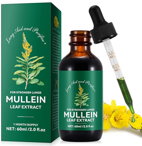 Mullein Leaf Extract Drops with Chlorophyll - Lung & Respiratory Support- Natural Herbal Supplement for Clearer Breathing - Mullein Leaf Liquid Drops 60ml (1 Month Supply)