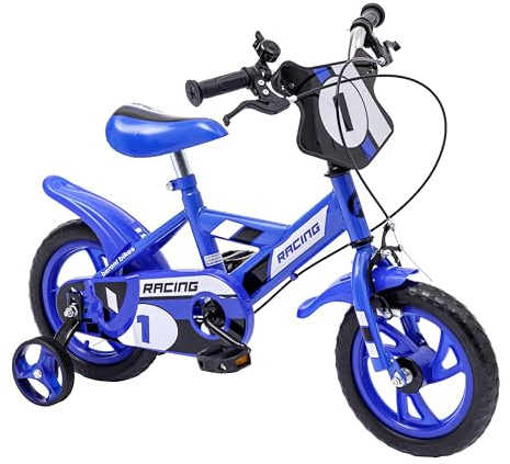 Baroni Kinderfahrrad Stahl, Blaues Sportfahrrad mit Stützrädern, 4-7 Jahre, 12 Zoll