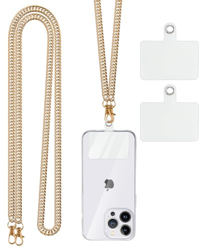 Coiwxmoi Cordones Universal de Teléfono Móvil, Cordino in Metallo Universale per Cellulare a Catena Staccabile a Mani Libere, Cordino Tracolla Compatibile con Maggior Parte Smartphone, Oro