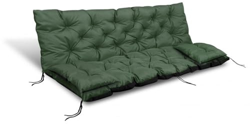 KingGarden Gesteppte Gartenbank Kissen Wasserdicht mit 2X Seitenkissen 42x42 cm 1+2 3-teiliges Set Wasserdichtes PVC-Codura (Grün, 180x60x50cm)