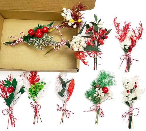 YLSZHYR Weihnachts-Trockenblumen Zum Basteln, 10 Stück, Mini-Sträuße, Boho-Trockenblumenstrauß, Trockenblumen für Vase, Basteln, Geschenke, Dekoration (Weihnachtsstil B)
