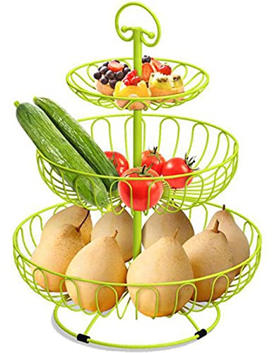 Estantes para Cesta de Frutas, frutero de Metal de 3 Capas, frutero Moderno Verde