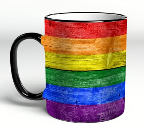 YOIUE Tasse aus Keramik - Große 11oz Tassen 330ml Kaffeetassen mit Henkel, 100% Handbemalt - Trinkgläser mit Griff - Weiß,auf Holzzaun gemalt
